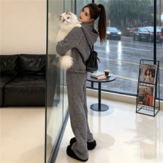 高级感冬季减龄穿搭一整套时尚慵懒风加厚夹棉卫衣阔腿长裤两件套，女装套装/套裙，江南