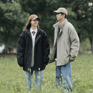冬季潮牌日系纯色简约加绒加厚保暖防寒休闲棉服外套MY9079-P100图片