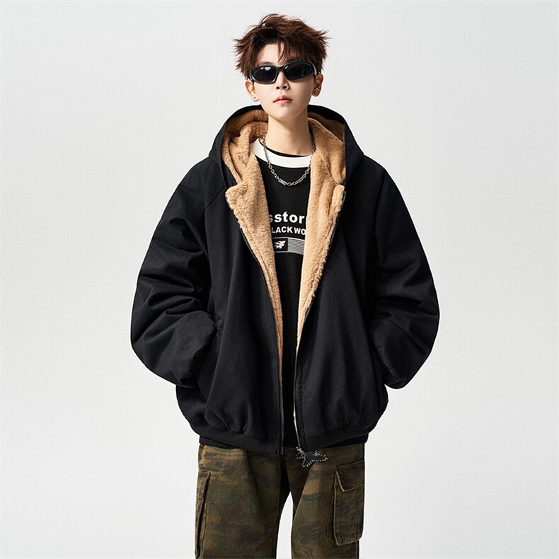 有长图冬季双面穿座山雕棉衣男青年宽松连帽棉袄外套MF00887/P125,男装棉衣,电商B316