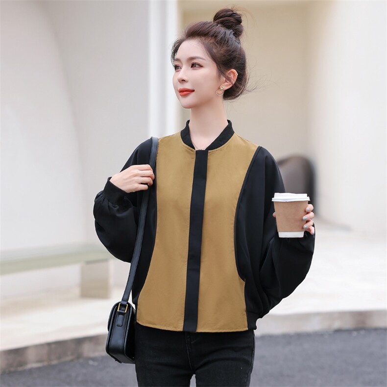 拼接撞色棒球服外套女秋季新款2022百搭休闲拉链开衫夹克短上衣潮,女装短外套,辉之琳