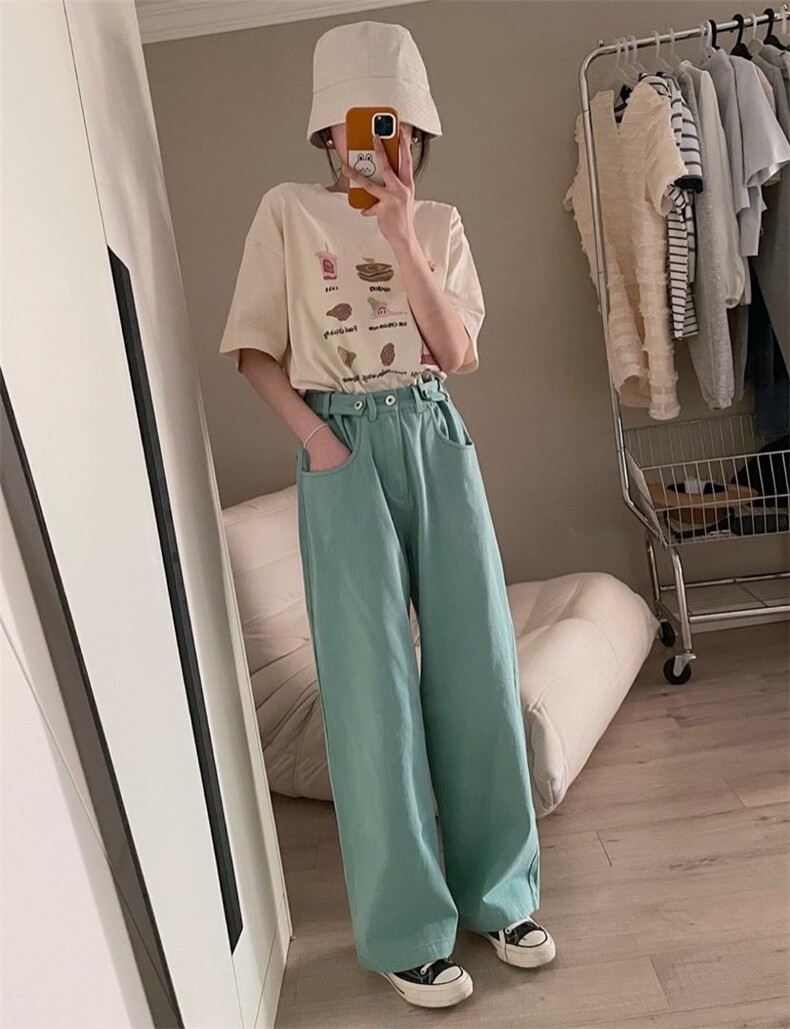 夏季新款现货，可调节韩色彩牛仔裤，女装牛仔裤，单井 Single Well