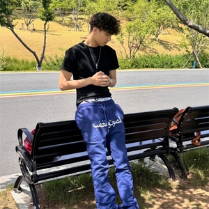 美式高街潮牌男女运动休闲裤直筒宽松慵懒显瘦印花休闲卫裤子图片