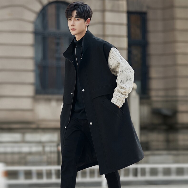 3W件大货小香风假两件毛呢男大衣男风衣男大码F115-P125外景C，男装风衣，星座401