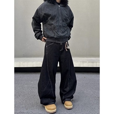 美式复古解构拼接弯刀牛仔裤男宽松阔腿镰刀设计垂感裤LA7033-P58，男装牛仔裤，星座1008