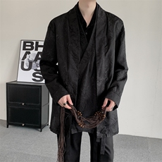 春秋复古新中式飘带竹子提花叠层长袖衬衫大码男女复古外套汉服，男装衬衫，星座909