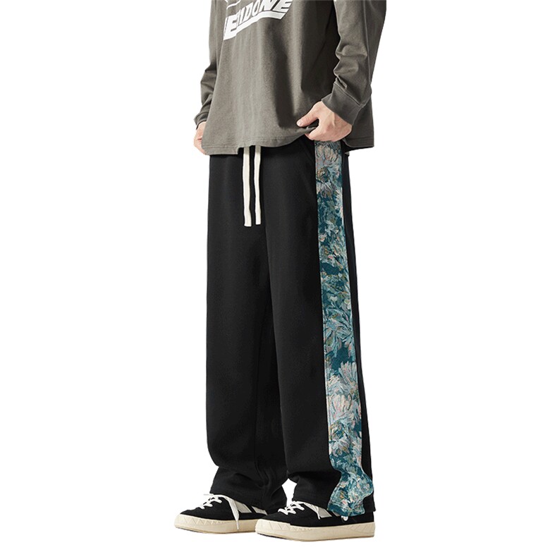 卫裤男女秋季新款侧边刺绣ins潮牌垂坠直筒休闲裤A436-8930-P50,男装休闲裤,电商A436
