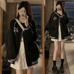 秋季新款黑色棒球服外套美式复古学院风宽松夹克上衣 C823-P88图片