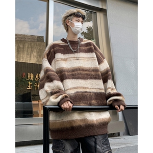 慵懒风条纹高级感休闲毛衣春秋季复古着设计小众针织衫 M1617-P48图片