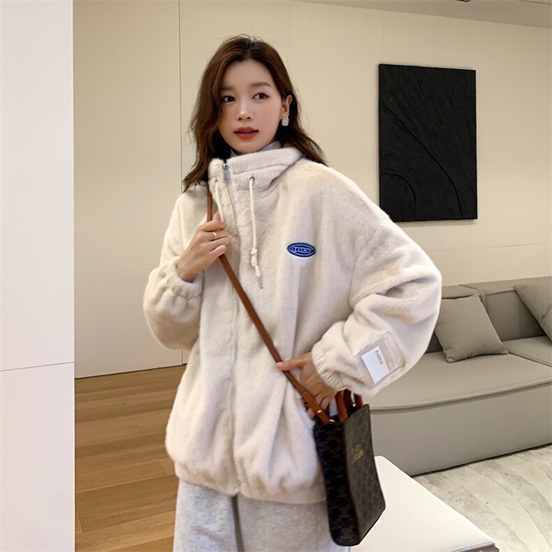 皮毛一体外套女2021新款冬季女装韩版时尚仿貂绒年轻皮草上衣女潮，女装皮草，潮品会