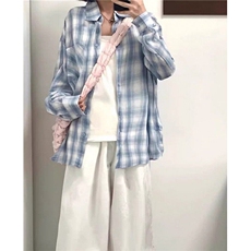 薄款防晒衬衫上衣女夏设计感宽松慵懒长袖格子休闲衬衣CS364，男装防晒衣，星座1116A（原606A-3）