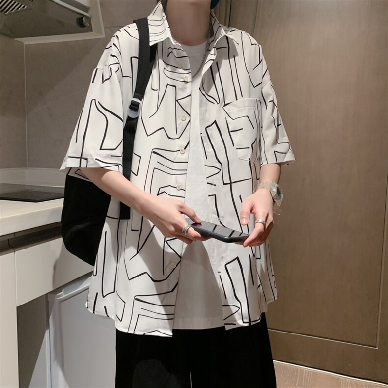 2025夏季新款港风外景冰丝薄款弹力短袖花衬衫男618A-CS004-P45,男装T恤,星座914-4