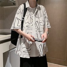 2025夏季新款港风外景冰丝薄款弹力短袖花衬衫男618A-CS004-P45，男装T恤，星座914-4