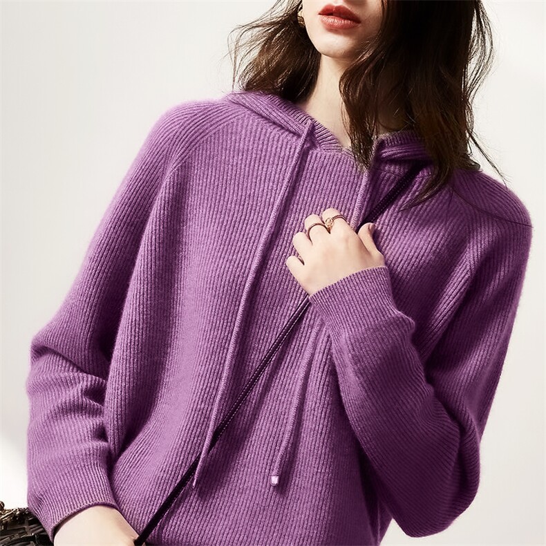 2024秋季新款连帽针织衫女卫衣宽松带帽打底衫加厚百搭毛衣，女装卫衣/绒衫，恒旺羊绒