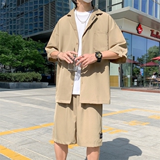 套装男短袖西装短裤潮牌一套搭配夏季薄款男休闲两件套TZ0752-P48，男装休闲套装，星座308B-1