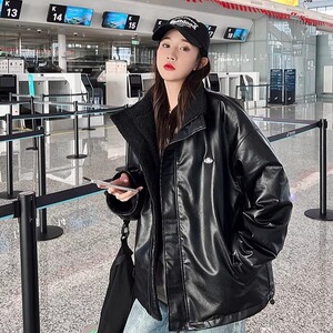 美式流行两面穿时尚双拼羊羔毛秋冬季韩版男女情侣棉服外套百搭潮图片