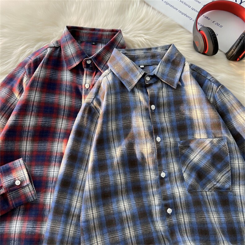 秋季新款青少年网红风暗格纹衬衫男士日系休闲潮寸衣DS497-P35，男装衬衫，电商A128