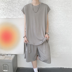 无袖T恤套装垂感冰丝背心大码穿搭衣服运动坎肩两件套TZ1706/P65，男装T恤，电商B238