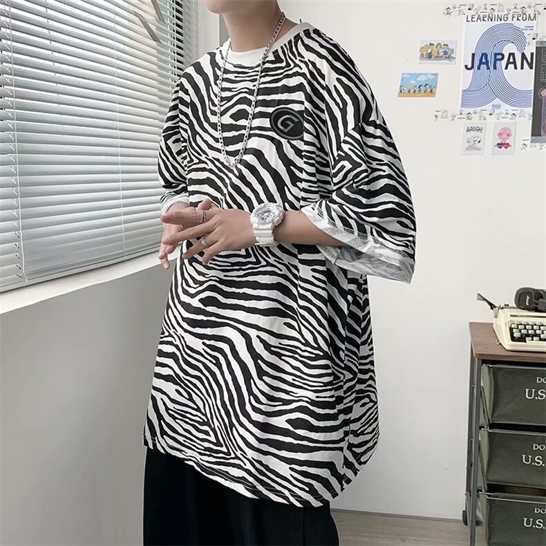 斑马条纹短袖T恤男潮牌设计感潮流宽松休闲帅气体恤衫T640-P20,男装T恤,星座512-2