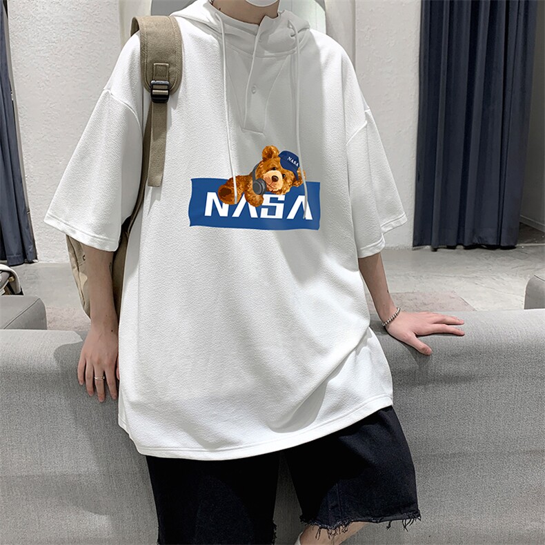 LD54247-P45NASA连帽短袖t恤男大码胖子带帽五分袖中袖,男装T恤,电商A040