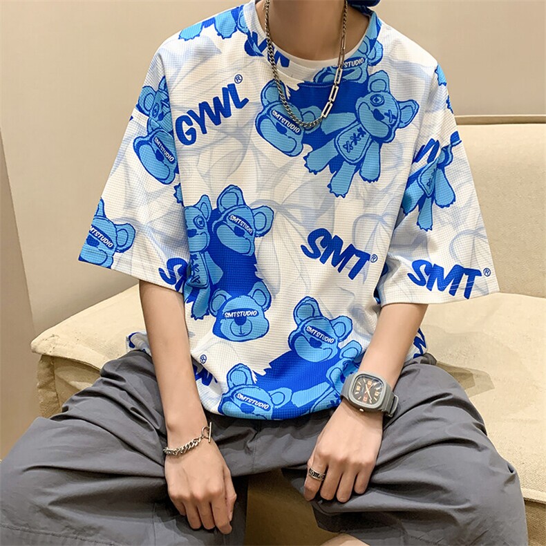 特P25控48港风华夫格印花松休闲短袖T恤五分半截袖XFT223,男装T恤,电商B370