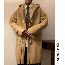 潮流牛角扣羊羔绒毛呢连帽大衣男加厚保暖大码外套J557-P125控158，男装毛呢大衣，电商A001
