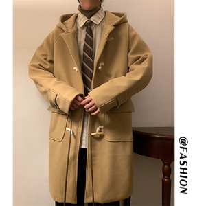 潮流牛角扣羊羔绒毛呢连帽大衣男加厚保暖大码外套J557-P125控158图片