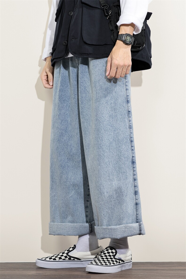 2023冬加绒加厚牛仔裤男日系白墙模特拖地阔腿长裤N80211-P60,女装牛仔裤,电商A082
