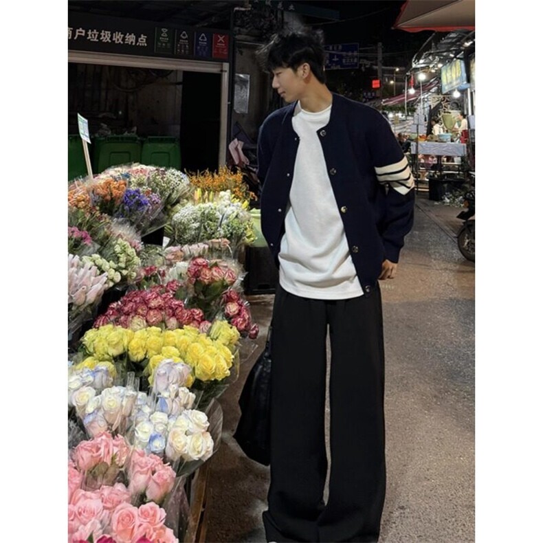 蓝色开衫毛衣四条杠学院风潮流针织衫MY275特P55,男装针织衫/毛衣,星座908-1