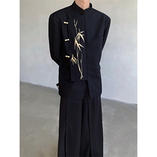 现货25品质竹节扣刺绣礼服新中式金竹立领西服男女同款xz97-p128，男装西服，电商B288