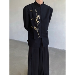 现货 25品质竹节扣刺绣礼服新中式金竹立领西服男女同款xz97-p128图片