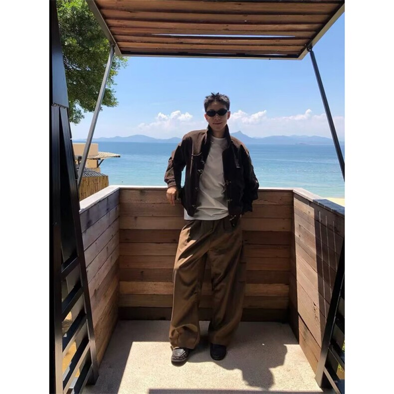文艺ins流行慵懒潮流重磅麂皮绒复合垫肩飞机扣夹克简约时尚原宿,男装夹克,星座601-1
