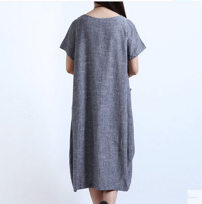 优雅韩版宽松气质连衣裙甜美纯色圆领2021年夏季短袖,女装连衣裙,奕阳依阁