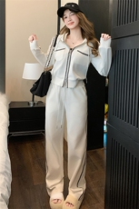 女春季新款气质连帽卫衣直筒裤两件套，女装套装/套裙，江南