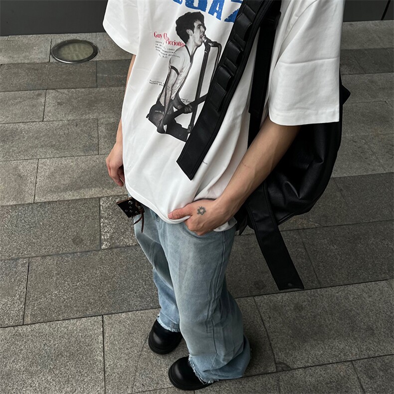 复古浅蓝水洗牛仔裤男春夏渐变拼接直筒裤阔腿微喇长裤785-P50,男装牛仔裤,电商A178