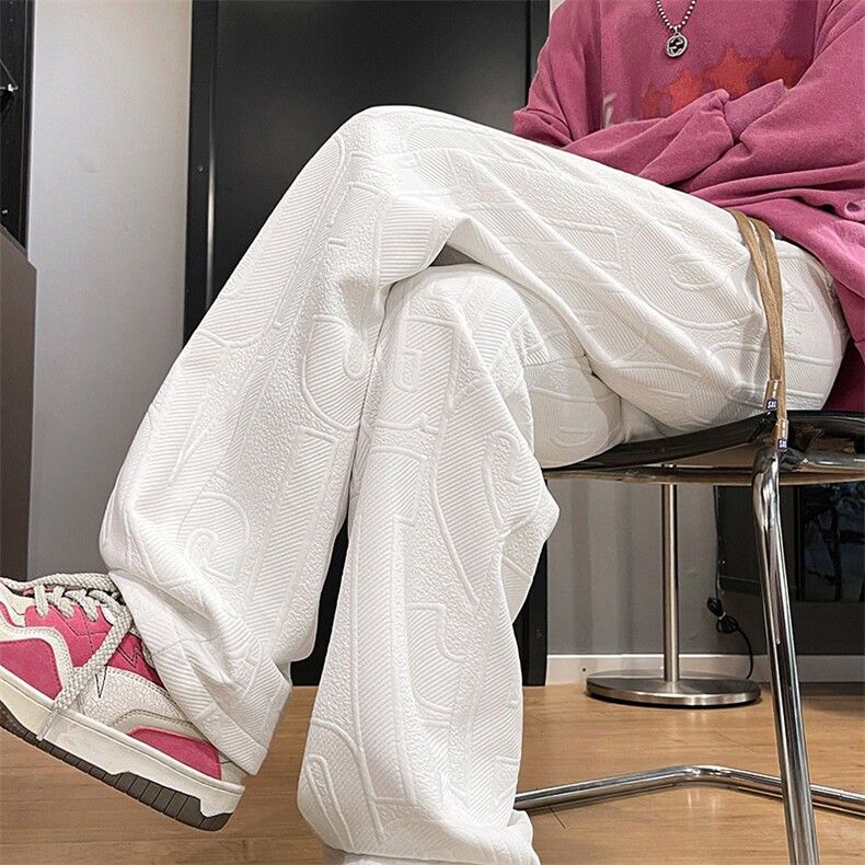 特批P30无差价2024秋季字母提花直筒卫裤男士高级感拖地长裤K1227，男装休闲裤，电商A001