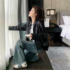 上衣常规机车服工装风短款皮衣休闲修身型秋季百搭，女装短外套，2C090