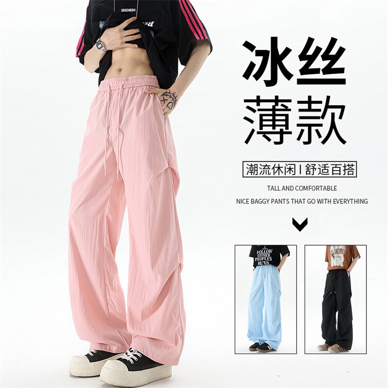 褶皱美式降落伞兵工装裤子男夏薄款休闲裤冰丝速干阔腿裤KZ045P35图片