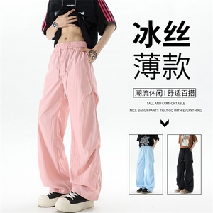 褶皱美式降落伞兵工装裤子男夏薄款休闲裤冰丝速干阔腿裤KZ045P35图片