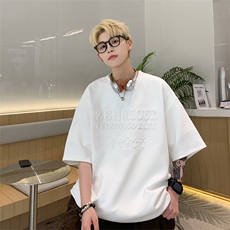 钢印字母麂皮绒短袖XY5518-TP20控价38宽松T恤男美式半袖上衣，男装T恤，电商A102-1