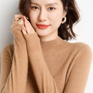 2024秋冬新款35%羊绒女士平面半高领羊绒衫图片