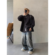 春夏款韩版时尚男士宽松纯色条纹网纱透视衬衫气质青年中性防晒衣，男装防晒衣，星座506A