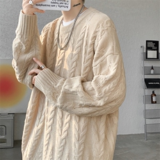 8XL-M麻花毛衣男宽松大码慵懒风情侣圆领针织衫线衣外套MY1512P65，男装针织衫/毛衣，电商B238