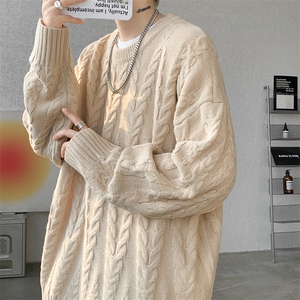 8XL-M麻花毛衣男宽松大码慵懒风情侣圆领针织衫线衣外套MY1512P65图片