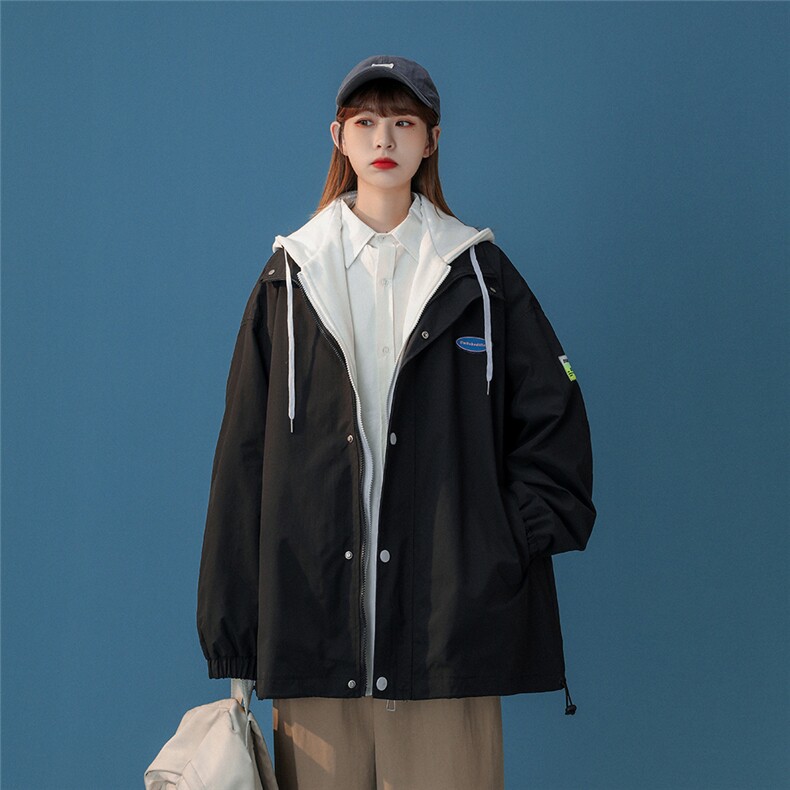 中性风秋季新品贴标宽松假两件带帽休闲棒球服外套G371P65控88,女装短外套,A247A