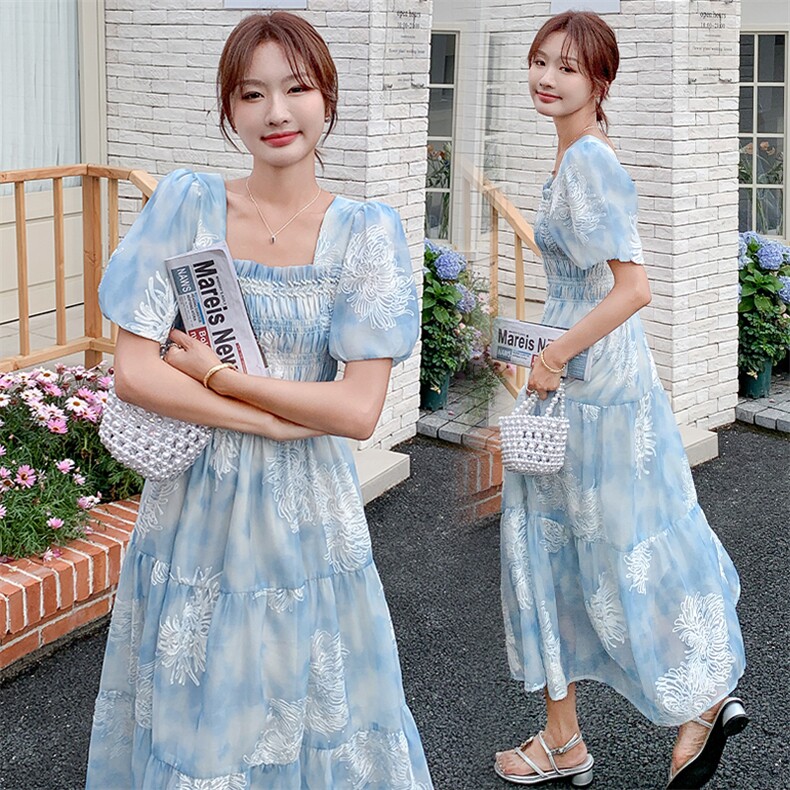 2025夏季新品韩系泡泡袖手工钉珠连衣裙2C256-9515-P145-K208,女装连衣裙,2C256