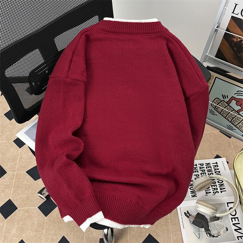 1506-1/MM2171/P50秋冬季男士长袖红色毛衣圆领假两件新款潮流设,男装针织衫/毛衣,星座1506-1