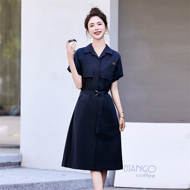 FILA斐乐女子连衣裙夏季衬衫领优雅宽松收腰连身裙,女装连衣裙,丽影随形