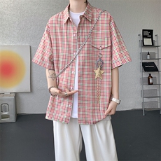CS1151-特批40控78夏季新款男女格子短袖大码男衬衫（带配件），男装T恤，电商A059