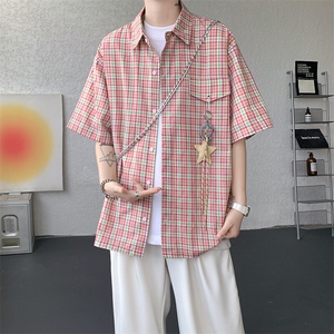 CS1151-特批40控78 夏季新款男女格子短袖大码男衬衫（带配件）图片