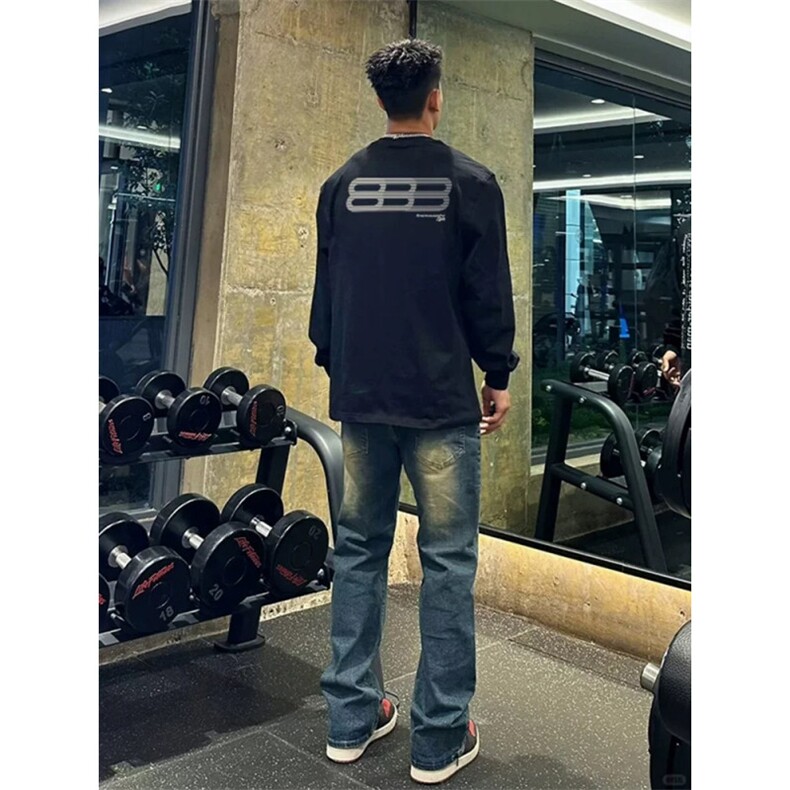 Q496-P42休闲复古高街设计感T恤男长袖oversize潮牌美式纯棉上衣,男装T恤,星座911-1